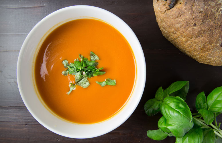 blended soup with basil garnish a good choice after dental surgery