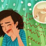 Cartoon image of a woman cringing in pain due to TMJ dysfunction